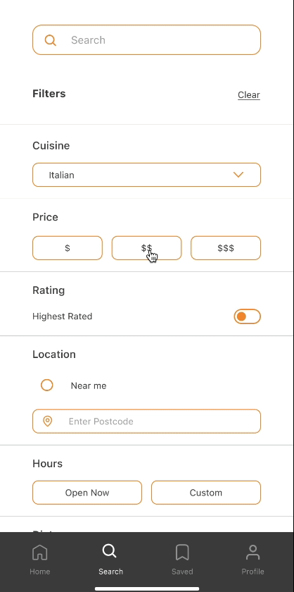 Platemate allergy filtering feature in the profile settings